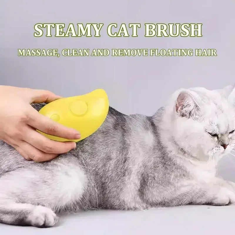 Cat Dog Steamy Brush (3-in-1 Electric Steam Grooming Tool) — Loosens Fur, Reduces Shedding, and Massages While You Brush